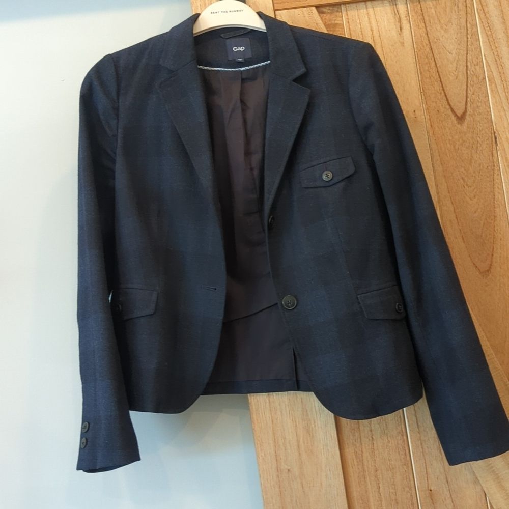 GAP. Wool blend Navy and black plaid blazer.